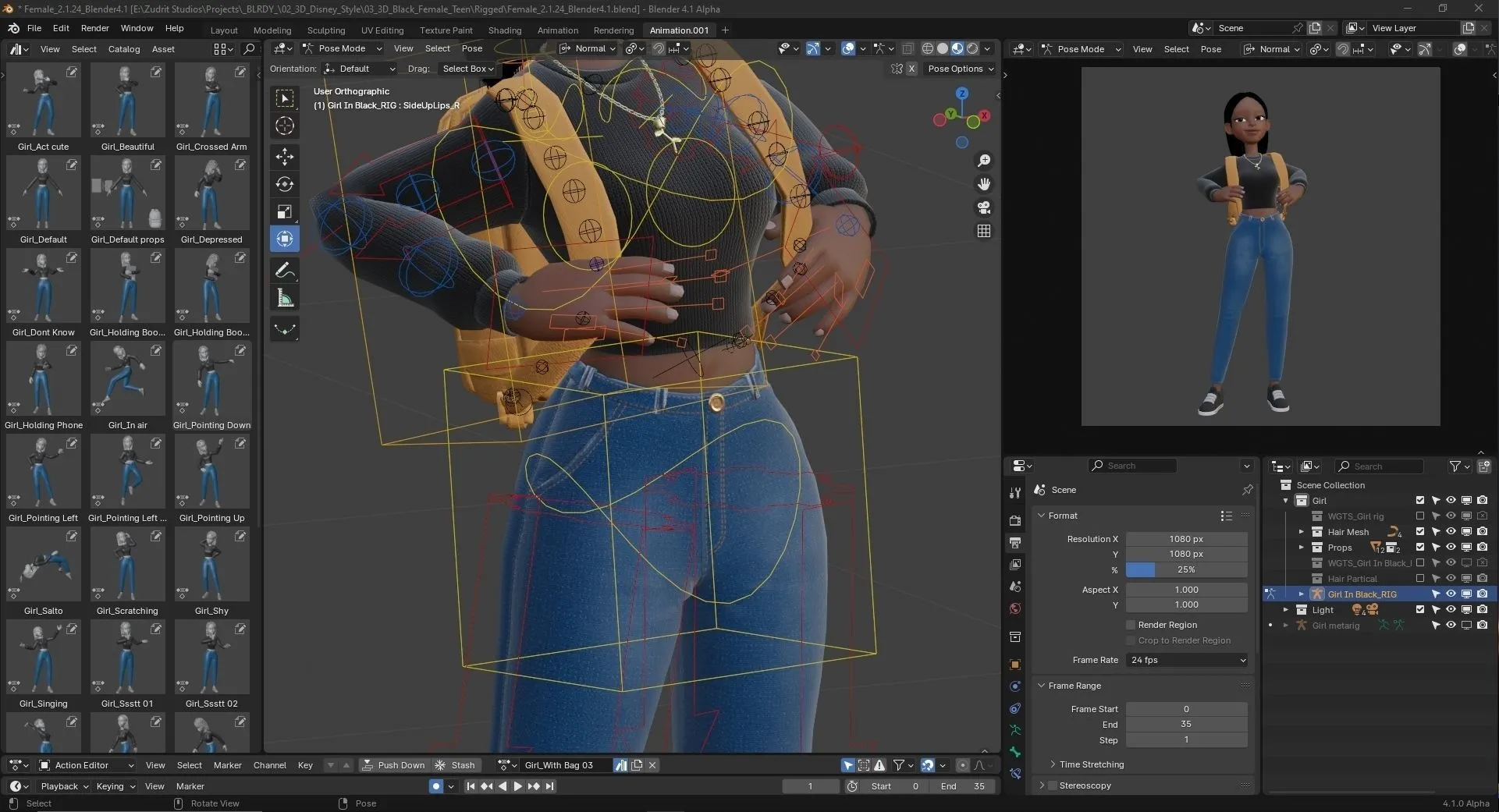 Cartoon Black Woman Teen 3D character model professional render